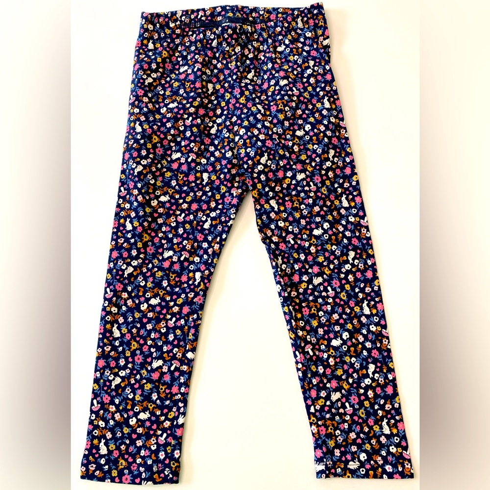EUC Toddler Girl’s H & M Navy Blue Floral Bunny Rabbit Cotton Blend Leggings 3T